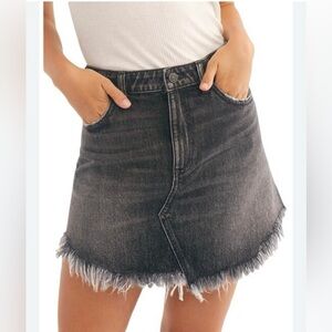 NWT free people we the free maverick frayed fringe mini skirt black denim sz 24